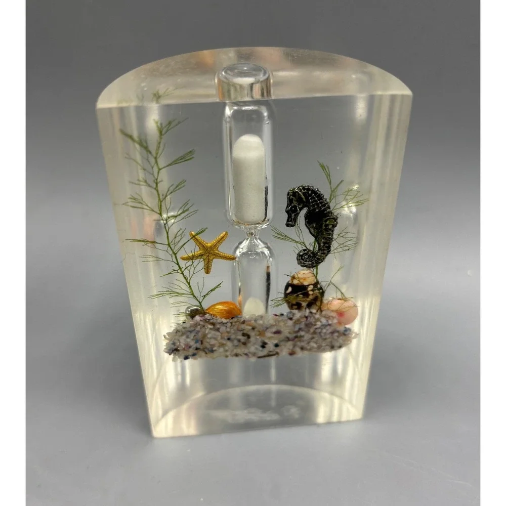 Florida Beach Hourglass‎ Resin Paperweight Seashell Seahorse Starfish Souvenir